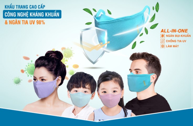 Combo 4 Khẩu trang Nam cao cấp Kháng khuẩn và Ngăn 98% tia UV 3IN1