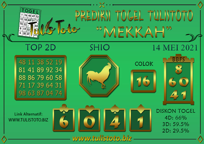 Prediksi Togel MEKKAH TULISTOTO 14 MEI 2021