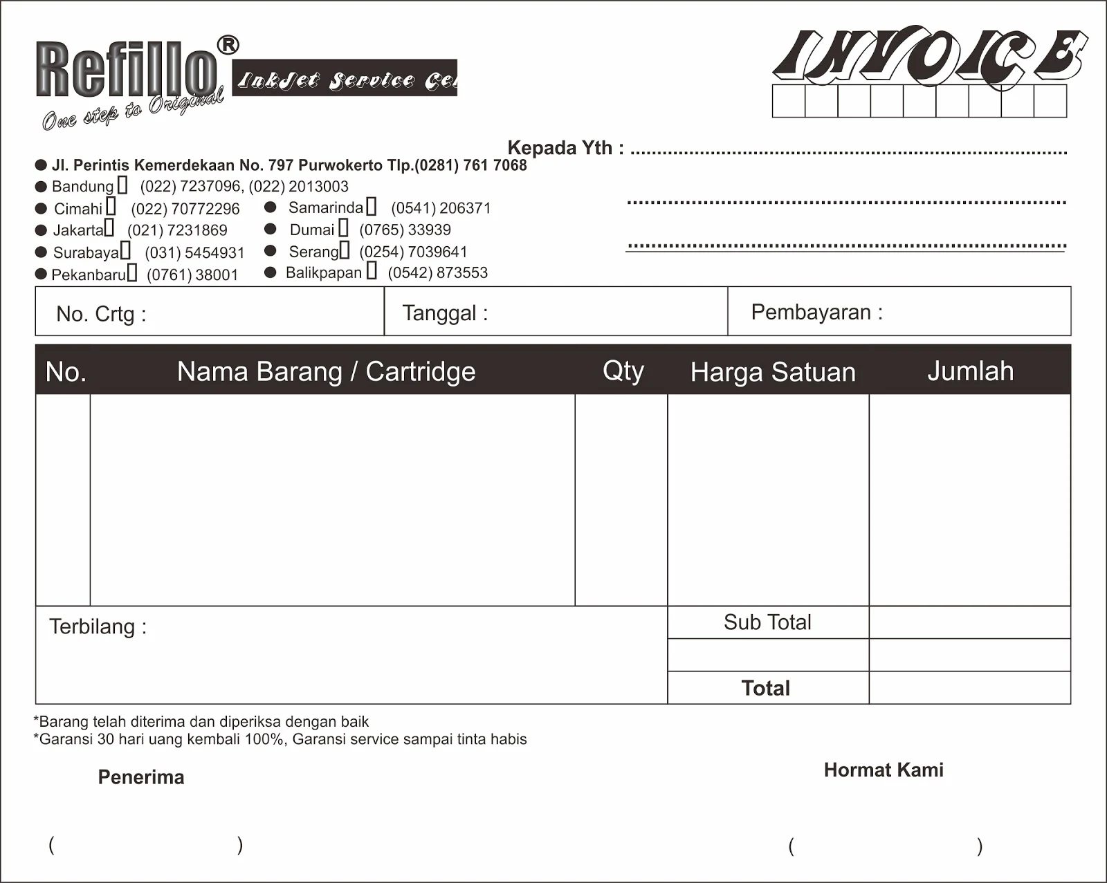 Template Nota CDR | LDR PRINT PURWOKERTO
