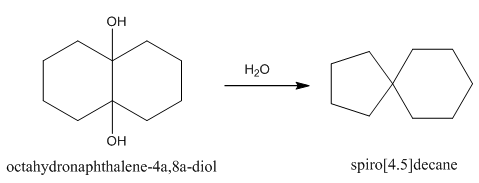7- يمكن أيضًا الحصول على المركبات العقدية عن طريق إعادة تجميع مركبات متعددة الحلقات أخرى مثال/ تكوين مركب spiro[4.5]decane من octahydronaphthalene-4a,8a-diol : [8]