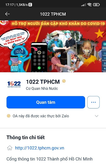 tổng đài 1022 TPHCM Zalo