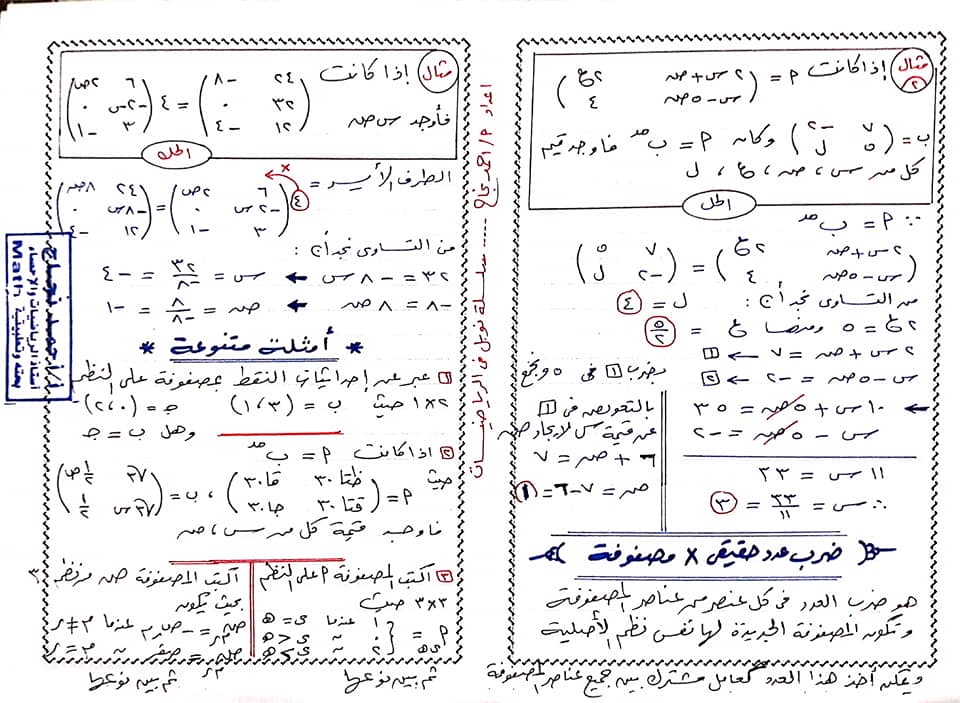 مراجعة جبر أولى ثانوى ترم ثاني.. تنظبم البيانات في مصفوفات أ/ احمد نجاح