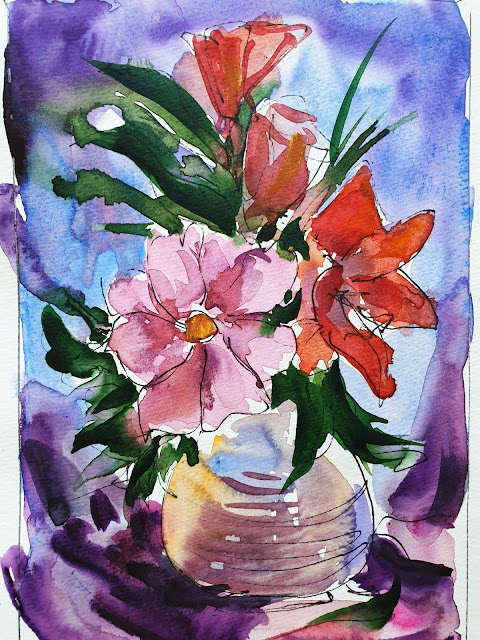 Flowers in vase sketch with watercolors by Mikko Tyllinen