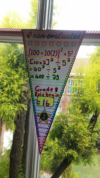 Mrs. Esterhuizen also shared this photo of her student's colorful order of operations math pennant