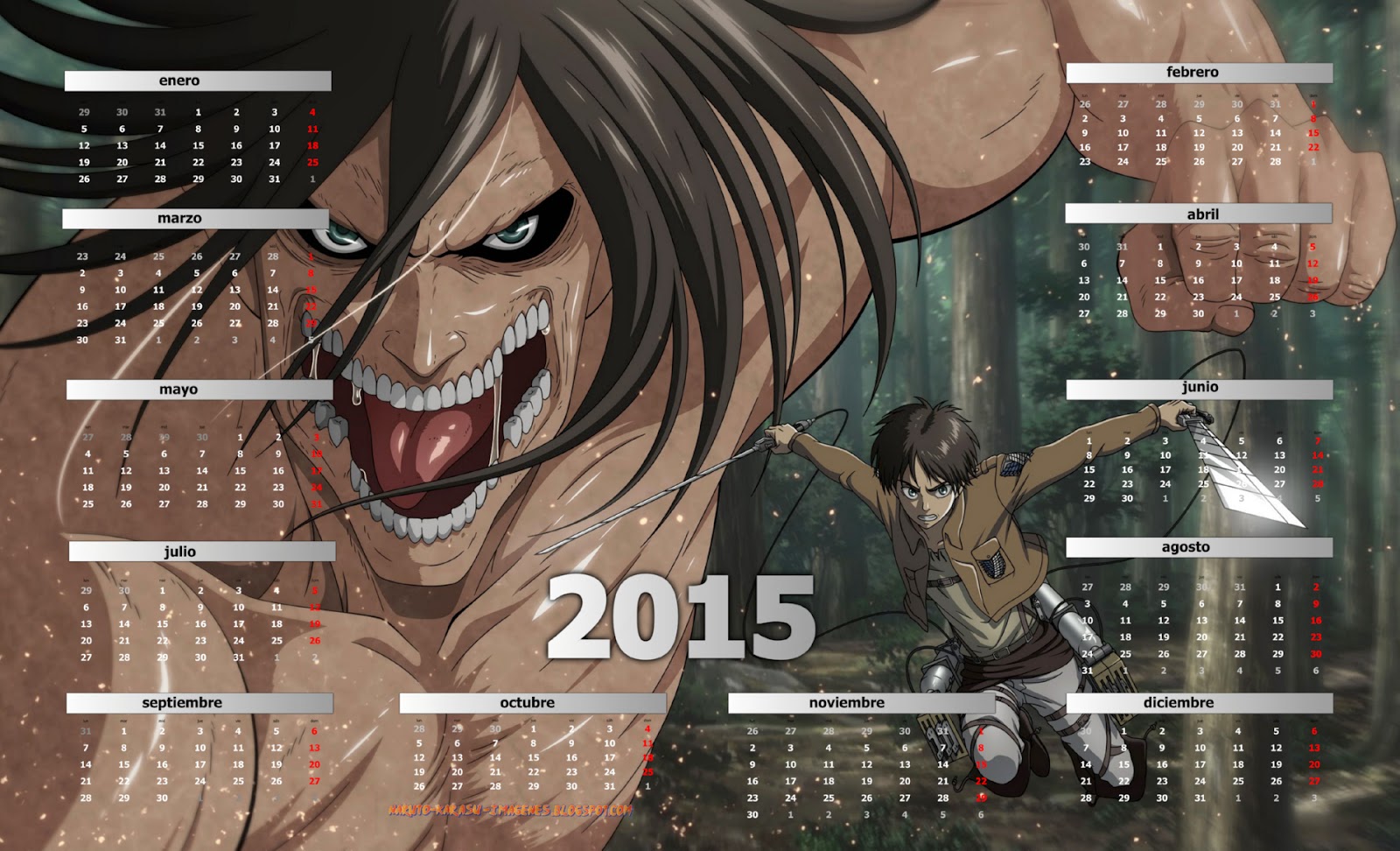 calendario shingeki no kyojin 2015