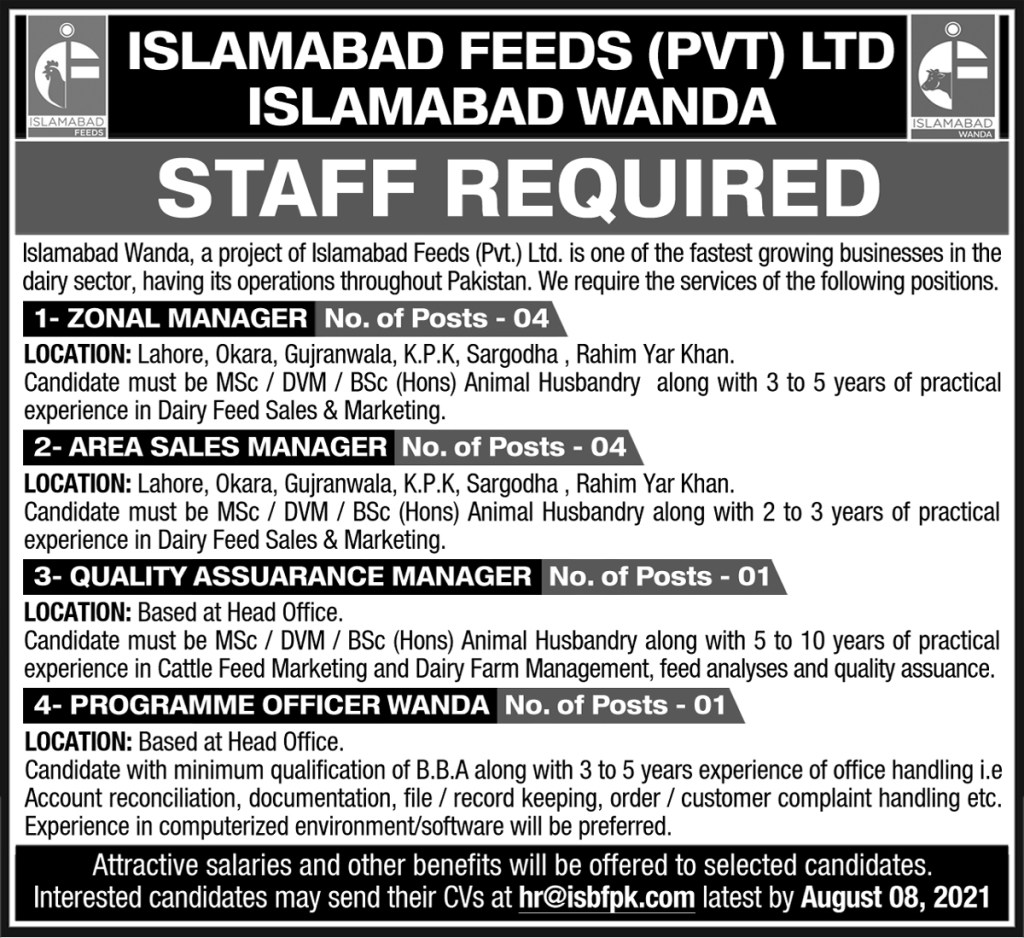 Islamabad Feeds Private Limited Jobs 2021 – Islamabad Wanda Jobs