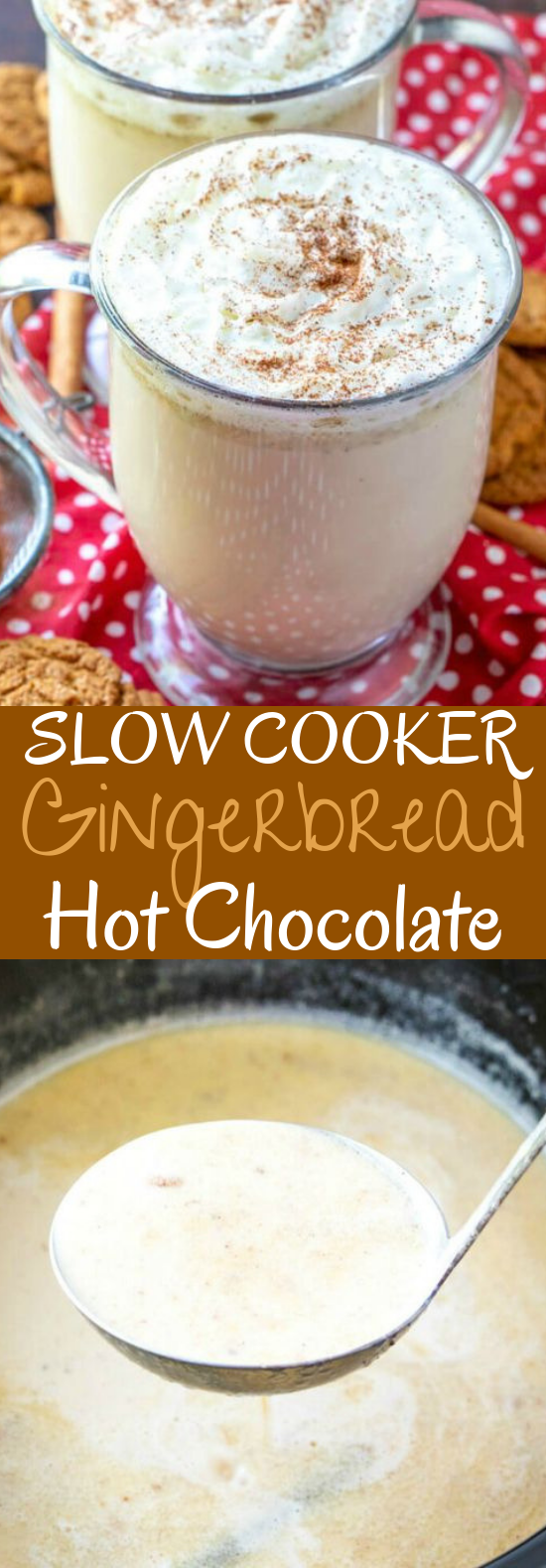 Slow Cooker Gingerbread Hot Chocolate #winter #drinks