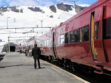 Train in Flåm circa 2005 on a Norway in a Nutshell trip