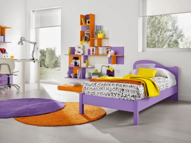 Habitación en naranja y lila - Ideas para decorar dormitorios