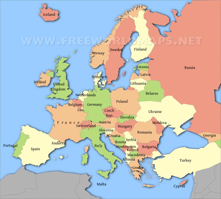 Europe Map Only Countries Maps Capital