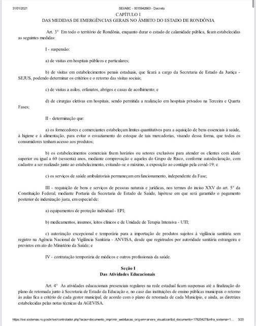 Novo decreto mantém Porto Velho e outras 11 cidades na Fase 1 e determina toque de recolher das 21h às 6h 24 Novo decreto mantém Porto Velho e outras 11 cidades na Fase 1 e determina toque de recolher das 21h às 6h