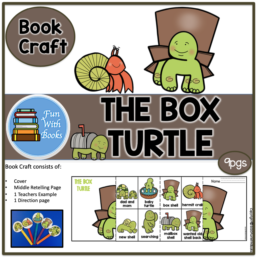 THE BOX TURTLE BOOK CRAFT & 5 PUPPET STICKS Book Units by Lynn