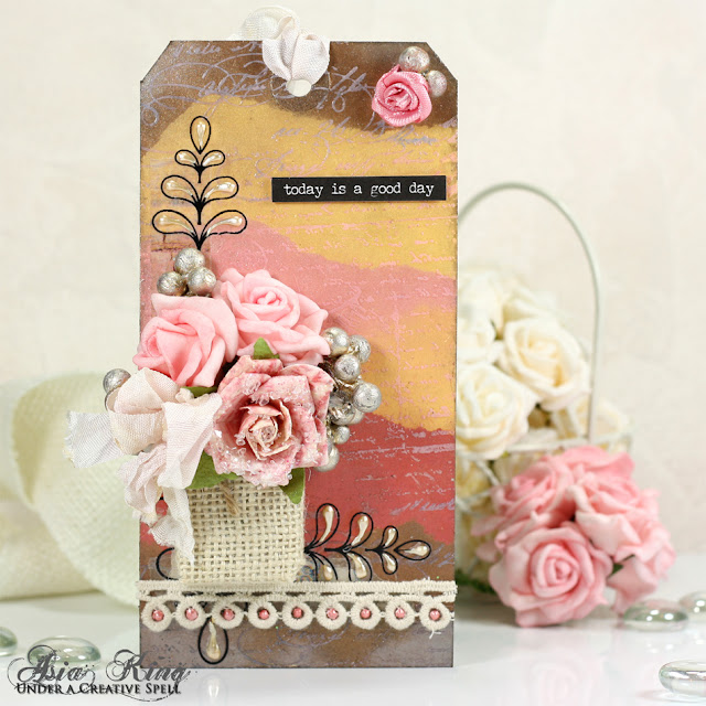 Shabby chic vintage tag with flowers