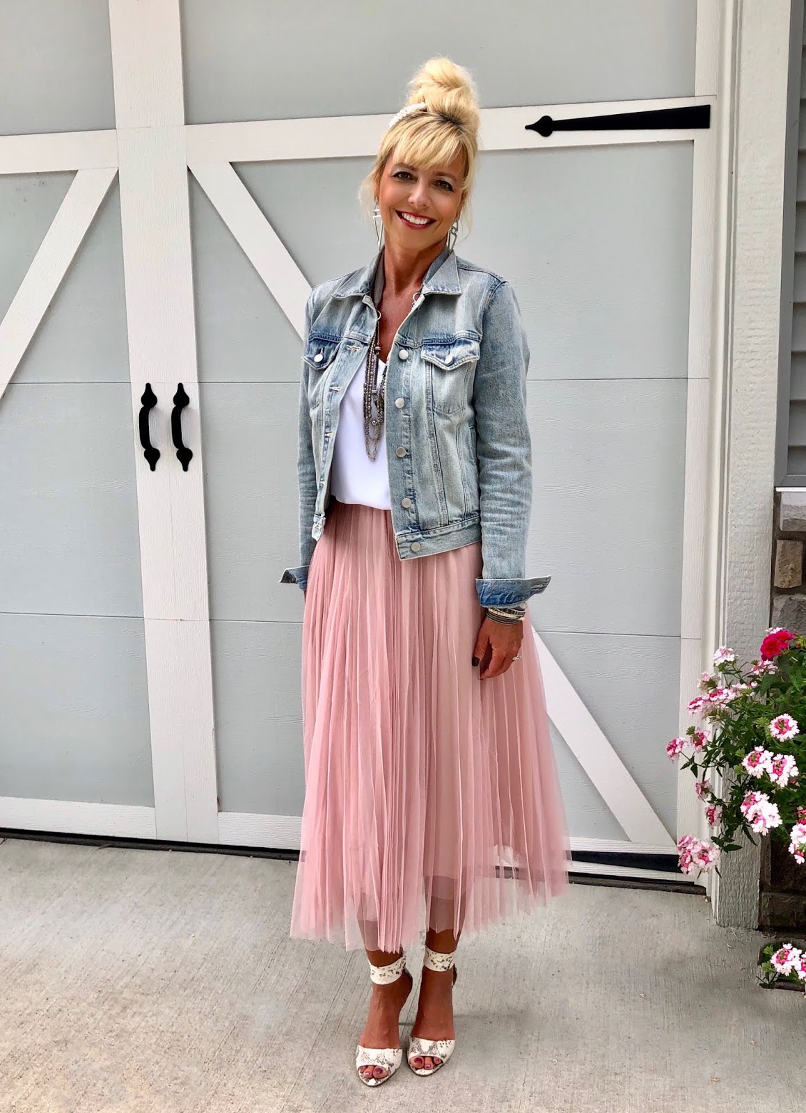 Pink Long Skirt With Jeans Jacket Seville Maxi Skirt Hot Pink