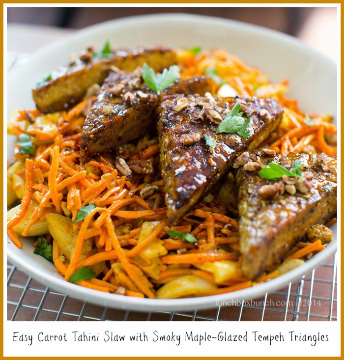 Easy Curried Carrot Slaw with Smoky Maple Tempeh Triangles