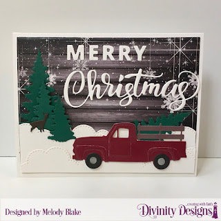 Custom Dies: Pickup Truck, Merry Christmas, Cloud Borders, Trees & Deer, Paper Collection: Rustic Christmas