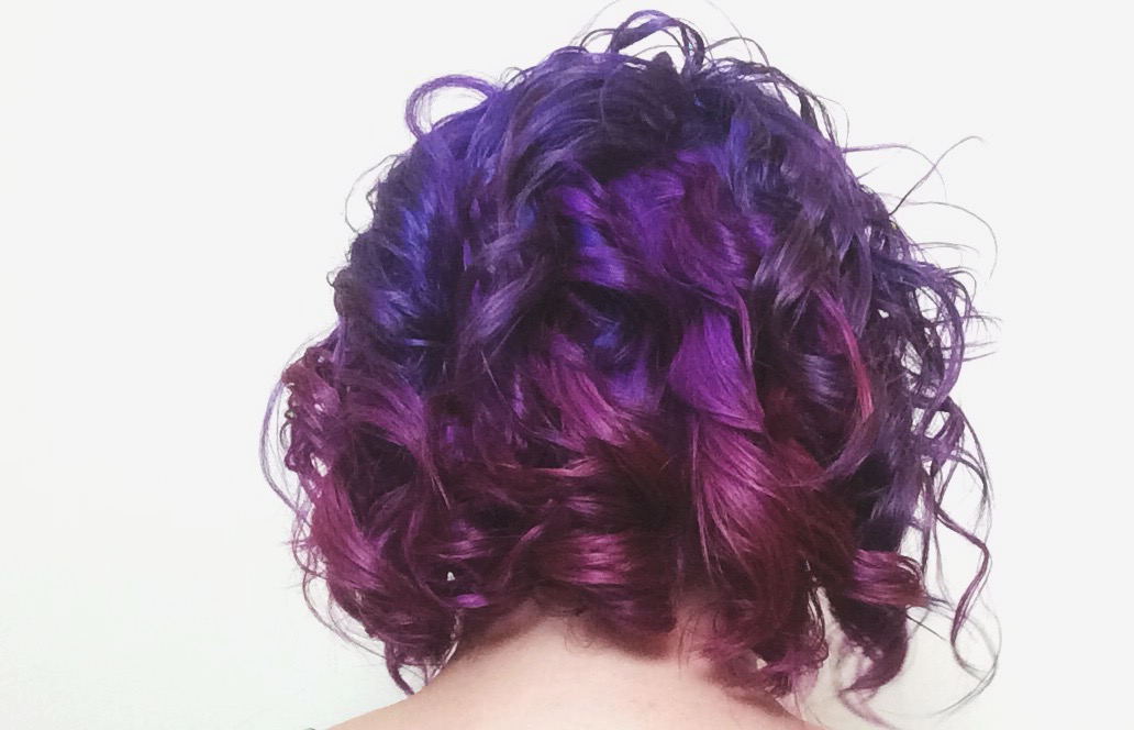 blue dress purple hair