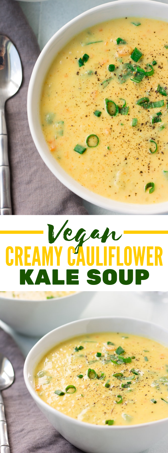 SUPER CREAMY VEGAN CAULIFLOWER KALE SOUP #healthy #vegetarian SUPER CREAMY VEGAN CAULIFLOWER KALE SOUP #healthy #vegetarian