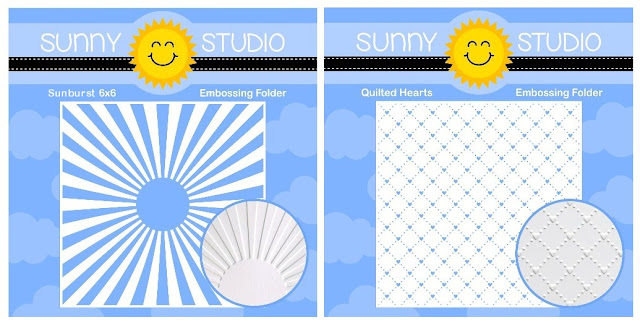 Sunny Studio Stamps: Introducing 2 New Spring 6x6 Embossing Folders ~ Sunburst & Quilted Hearts