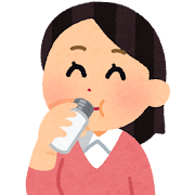 小さい水筒で飲む人のイラスト（女性）