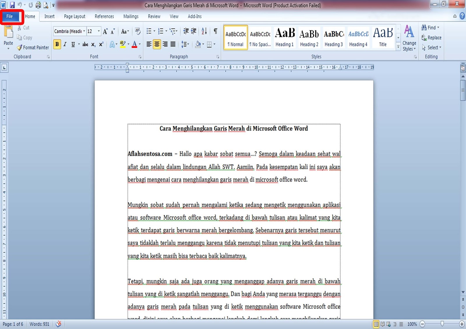 Cara Menghilangkan Garis Merah di Microsoft Office Word