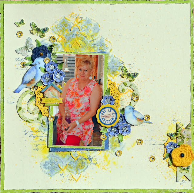 Mixed Media Layout by Denise van Deventer using BoBunny Serendipity Collection and Pentart Chameleon Wax Paste