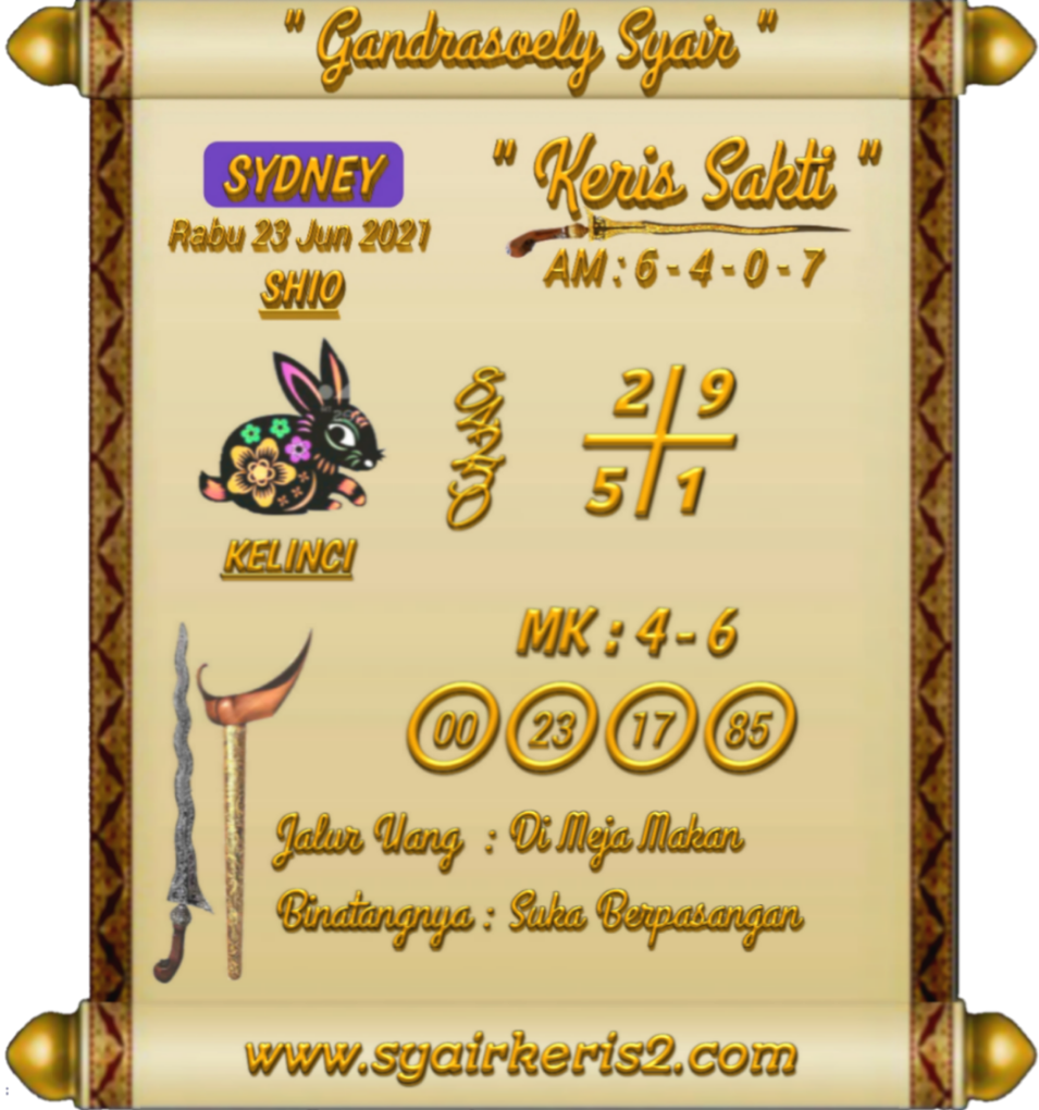 Syair Keris Sakti Hari Ini Rabu 23 06 2021 Syair Keris