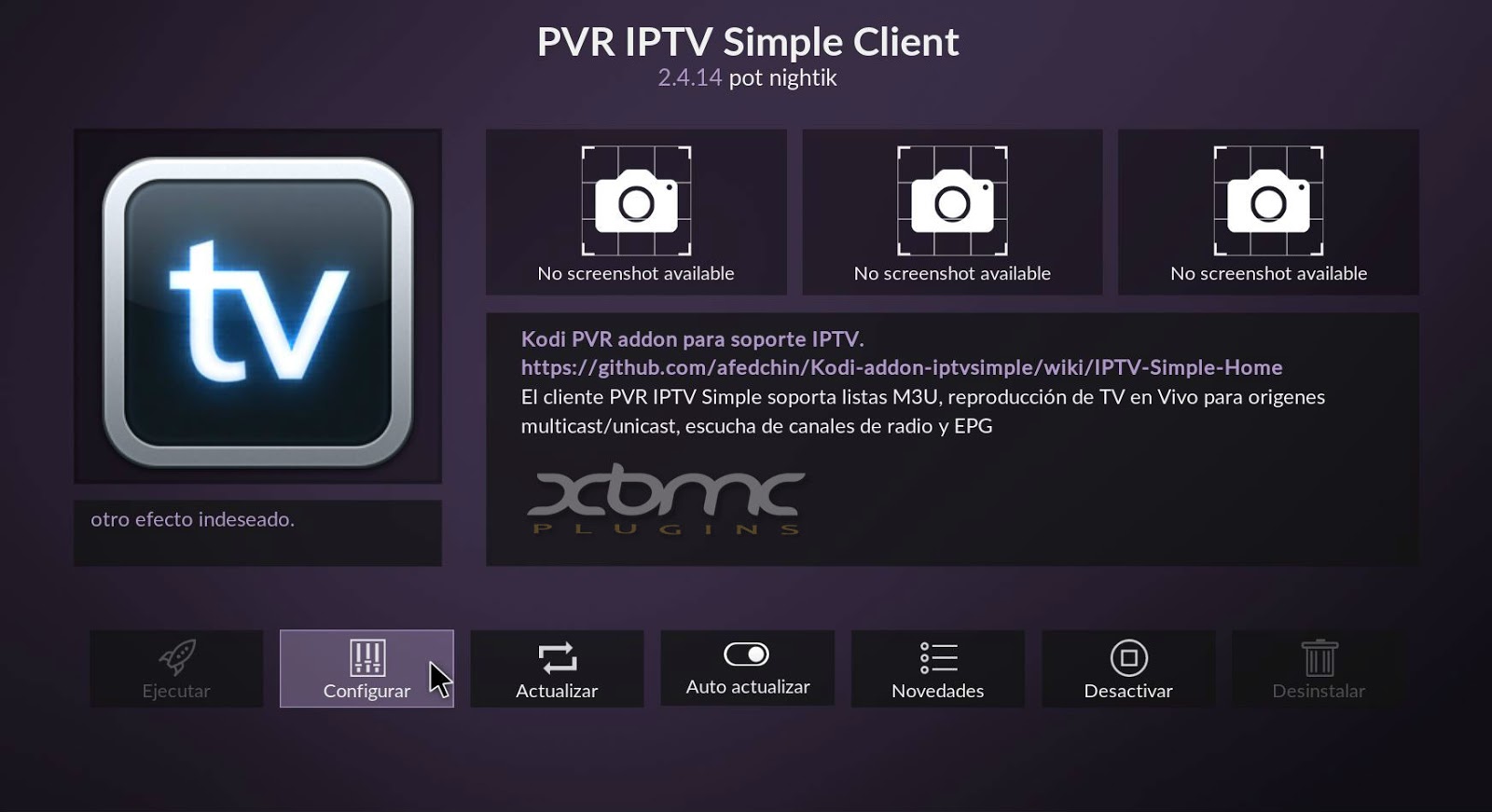 Simple client. EPG. Listas PVR IPTV simple client.