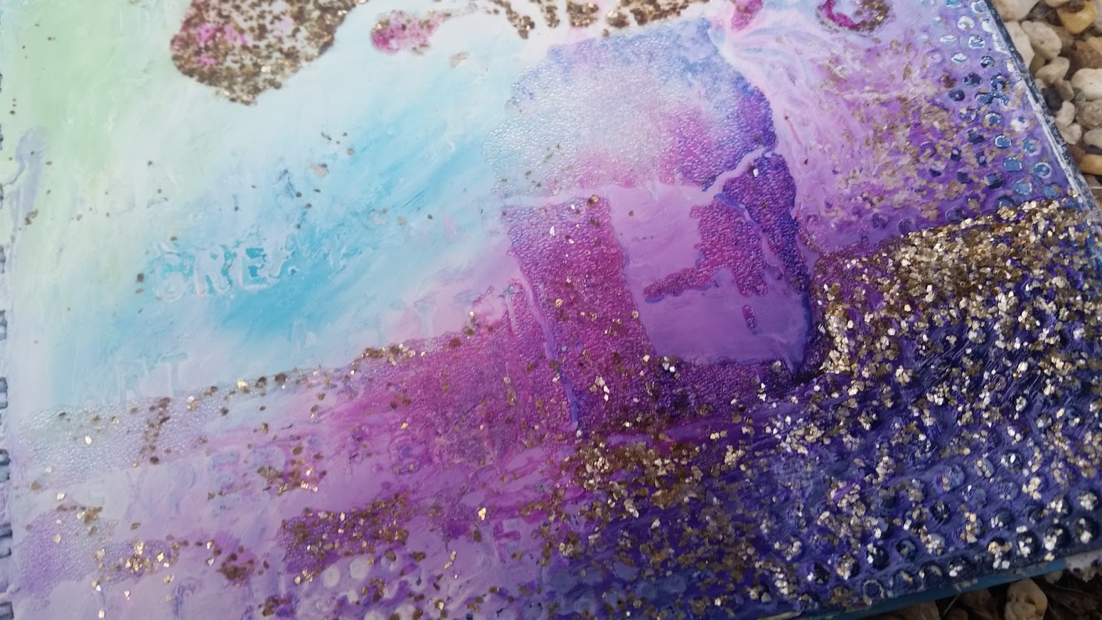 Art Journal Page Glass Bead Gel + Gold Mica Flakes = True Love