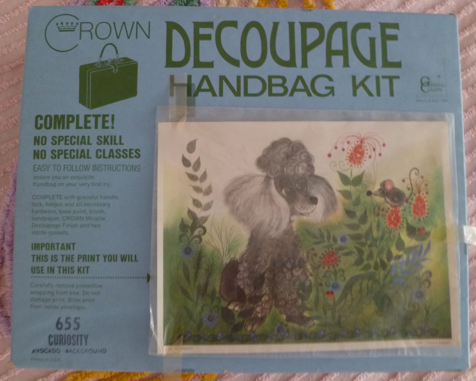 Unused Wooden Box Decoupage Poodle Purse Kit