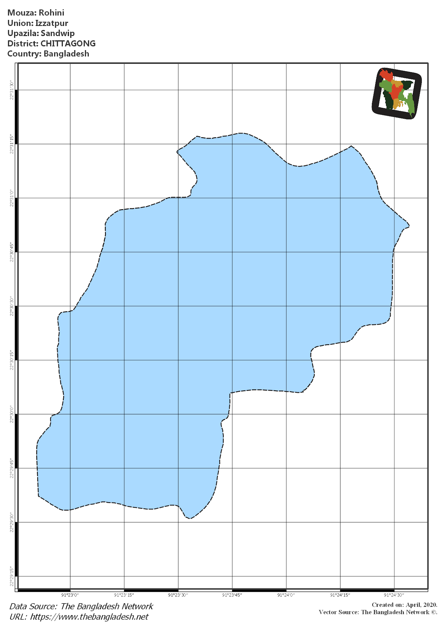 Map of Rohini Mouza of Sandwip Upazila, CHITTAGONG, Bangladesh.