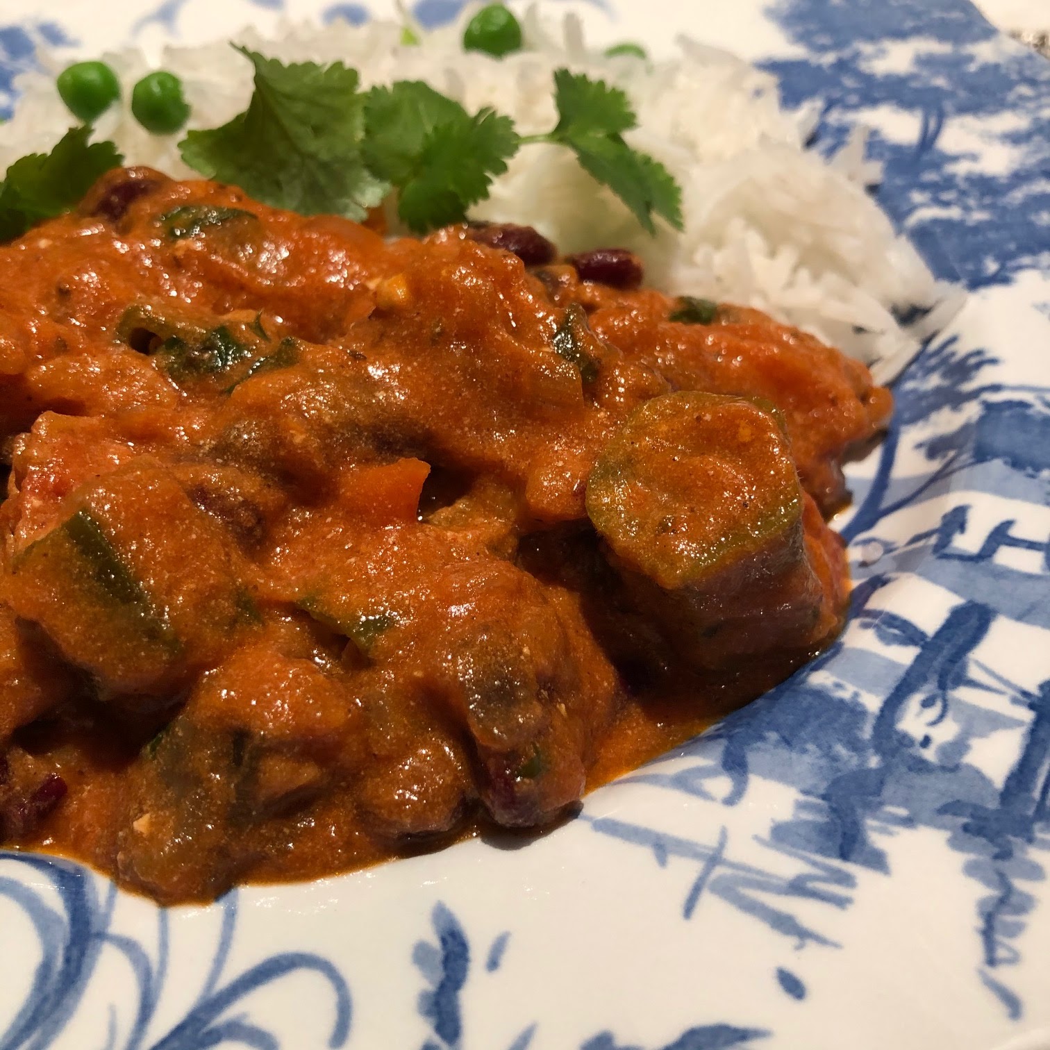 Chez Maximka Aubergine, okra and red kidney bean casserole