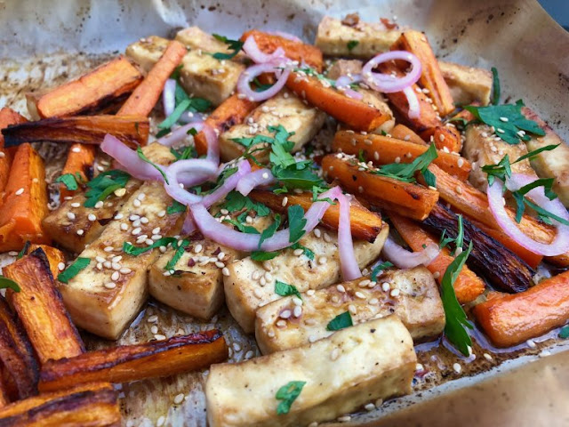 Roasted Tofu and Carrots with Sesame Vinaigrette