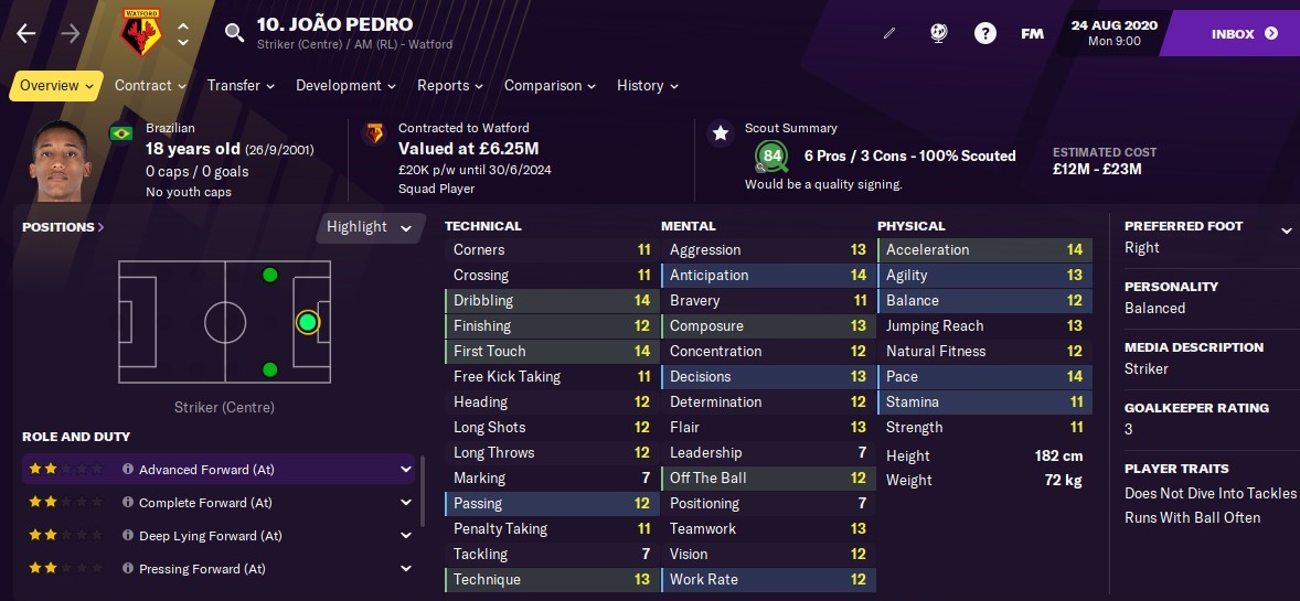 Joao Pedro: Starting Attributes in FM2021 Joao Pedro: Starting Attributes in FM2021