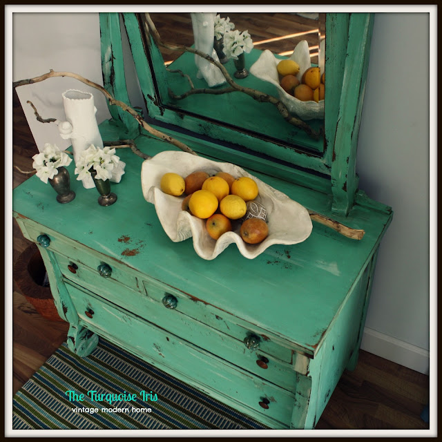 The Turquoise Iris Furniture & Art Mint Green Antique Dresser with
