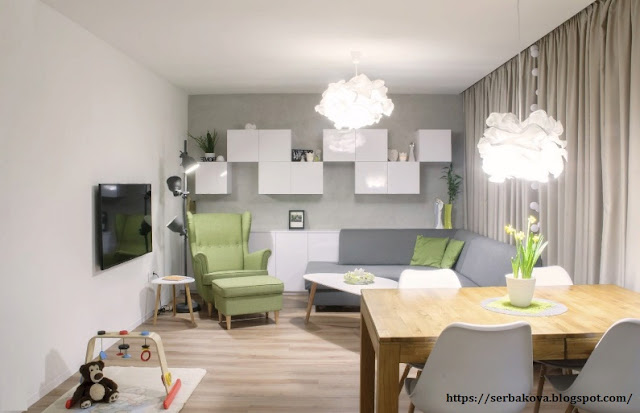 Дизайн интерьера трехкомнатной квартиры - от цветного хаоса к спокойным природным тонам
