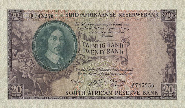 South African Currency 20 Rand banknote 1962 Jan van Riebeeck