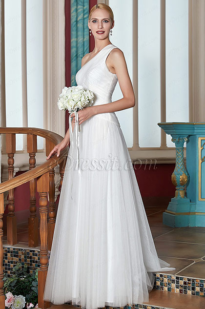 Newest White One Shoulder Wedding Party Dress