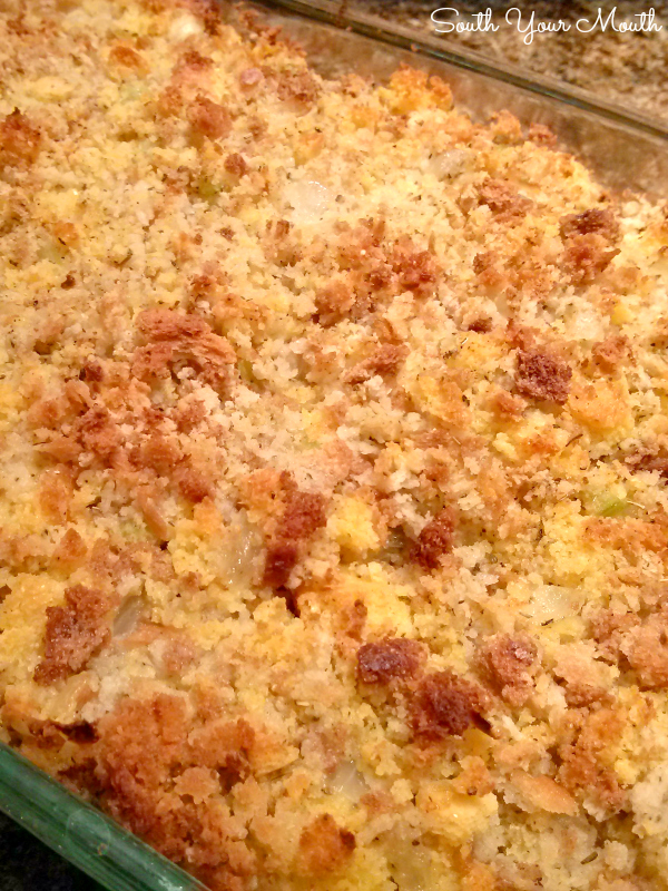 Mama's Cornbread Dressing! A recipe for Southern cornbread dressing made with cornbread and herb stuffing for the perfect Thanksgiving side dish that everyone will love. #thanksgiving #dressing #stuffing