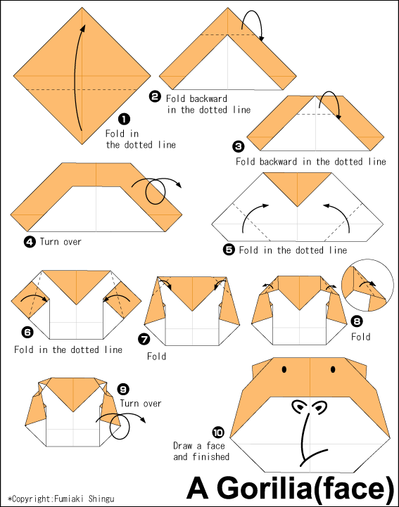 Gorilla (Face) Easy Origami instructions For Kids