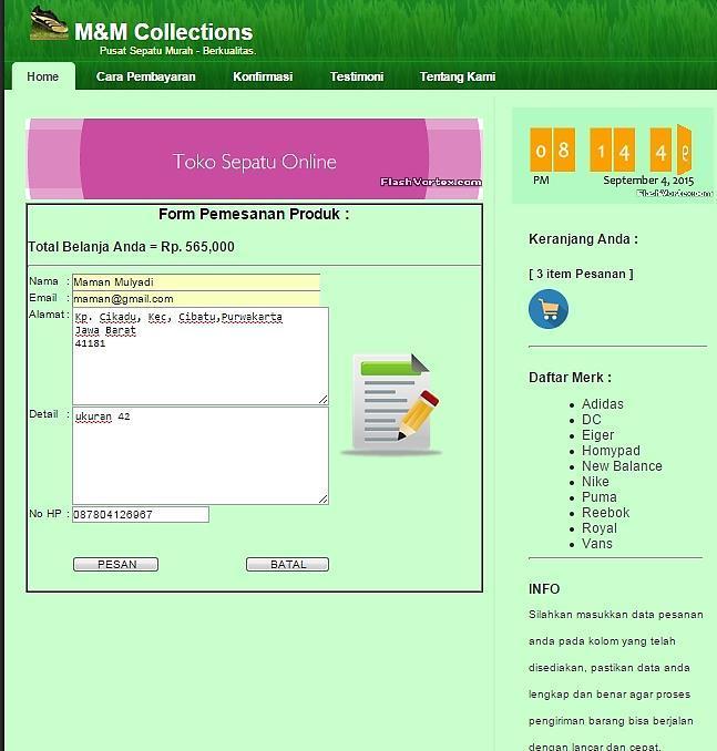 contoh website penjualan tiket online dreamweaver