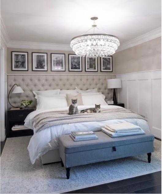 Bedroom with chandelier