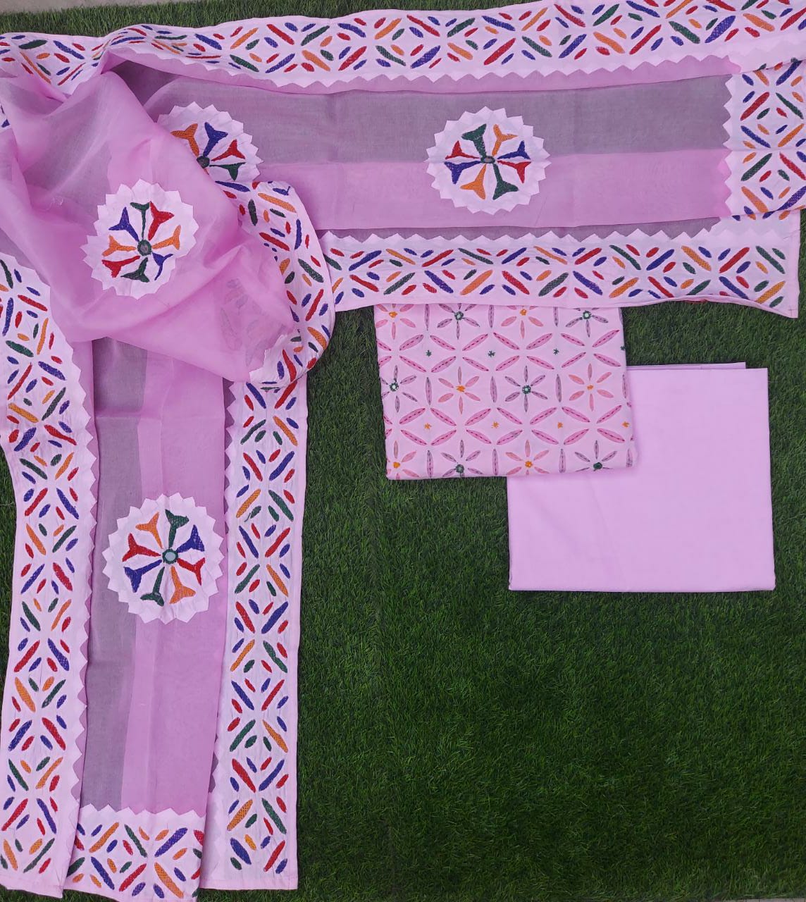 Applique dress materials with embroidery