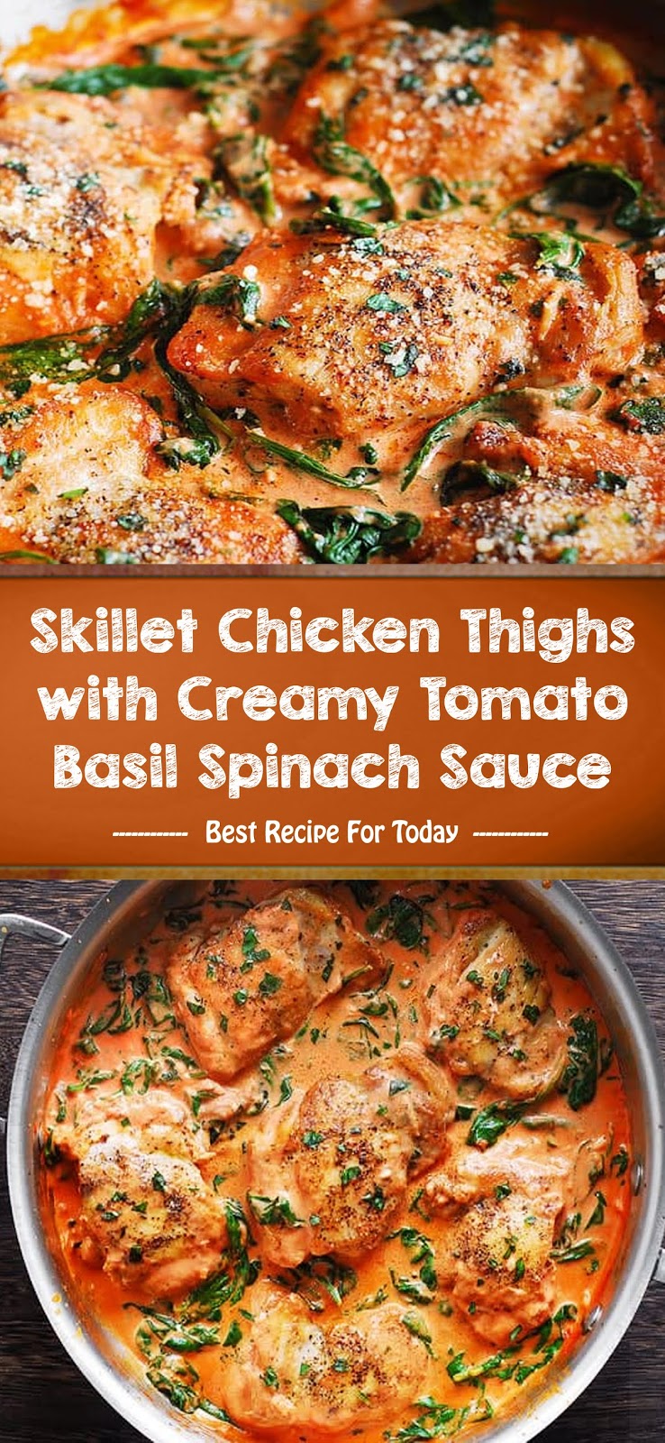 Skillet Chicken Thighs with Creamy Tomato Basil Spinach Sauce Food