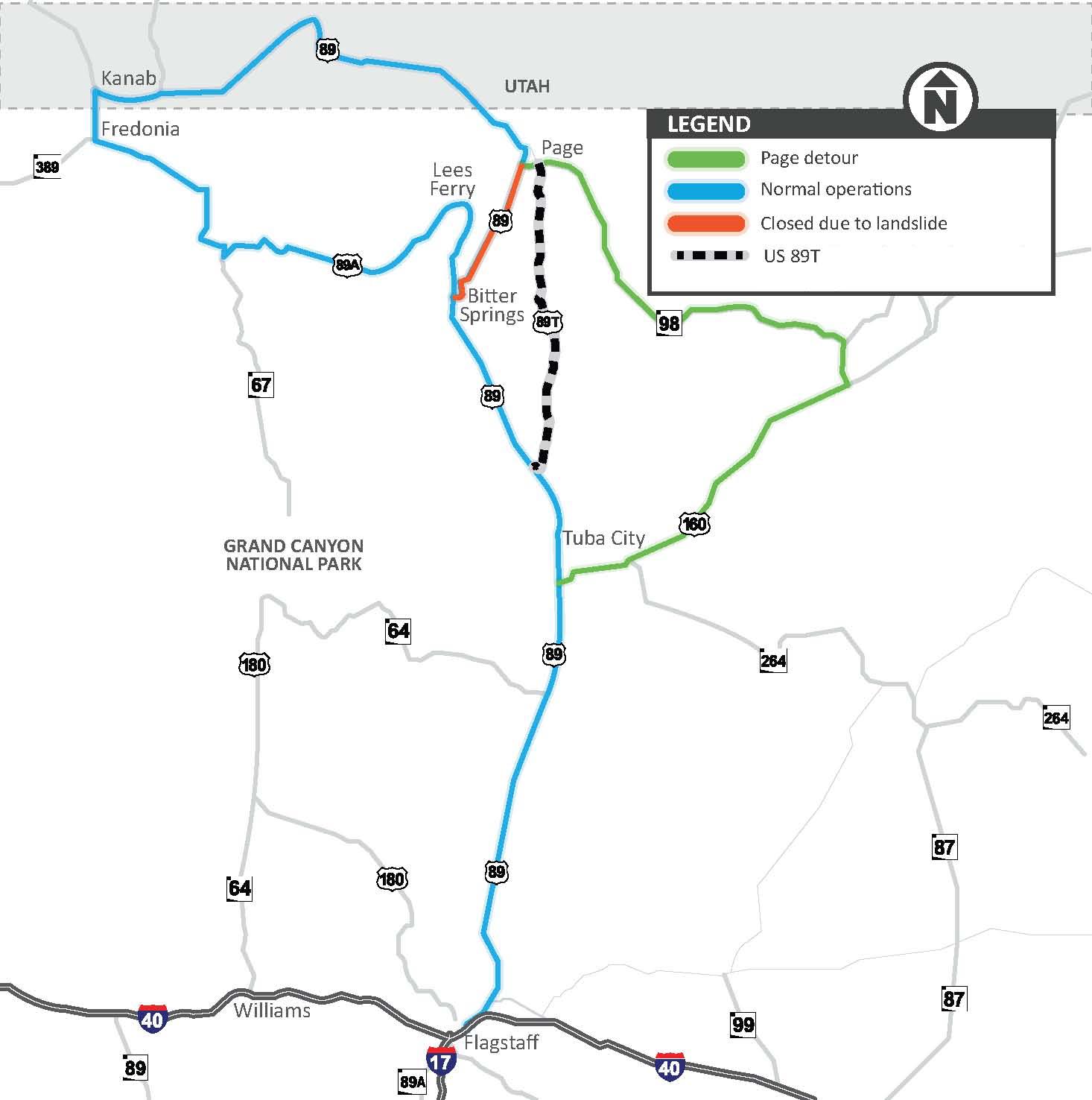 Us Route 89 Map The Temporary Us Highway: Us Route 89T And Navajo Nation Route 20