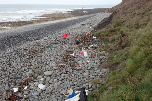 Marine litter on Cockington Mouth beach. Copyright North Devon Coast AONB (All Rights Reserved)