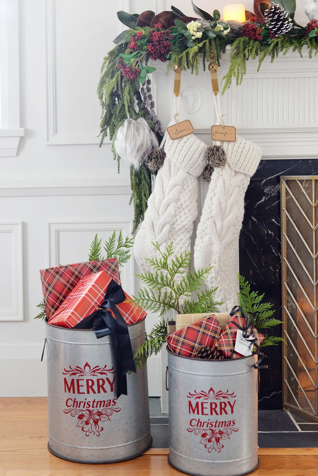 gifts in metal bucket, gifts displayed in galvanized bucket