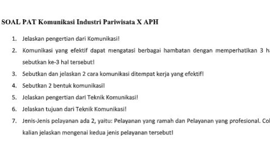 Soal Pat Komunikasi Industri Pariwisata Kelas 10 Tahun 2020 Pendidikan