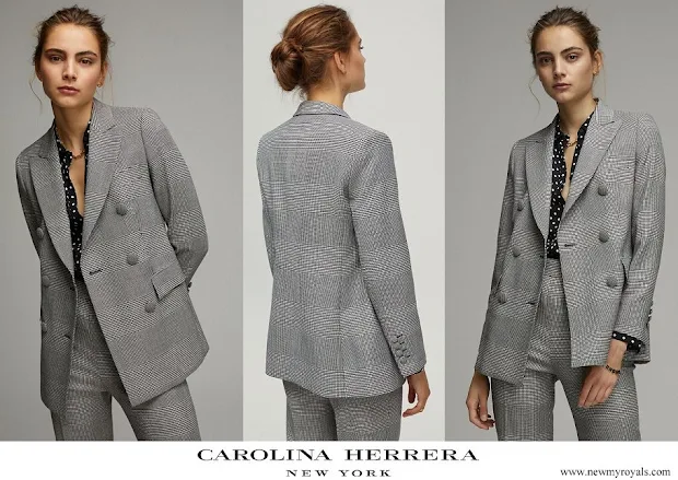 Queen Letizia wore a new double-breasted glen plaid blazer from CH Carolina Herrera
