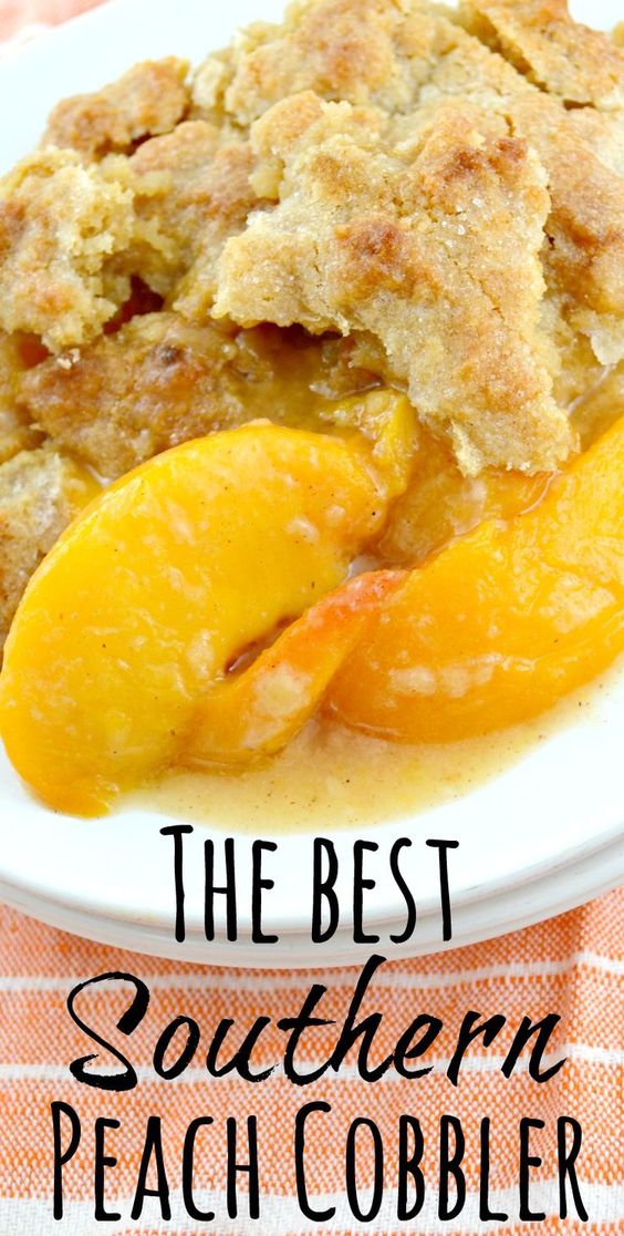 The Best Southern Peach Cobbler! Loaded with juicy, fresh peaches with just the right amount of spices, and the perfect cakey topping with crisp, sugary edges!